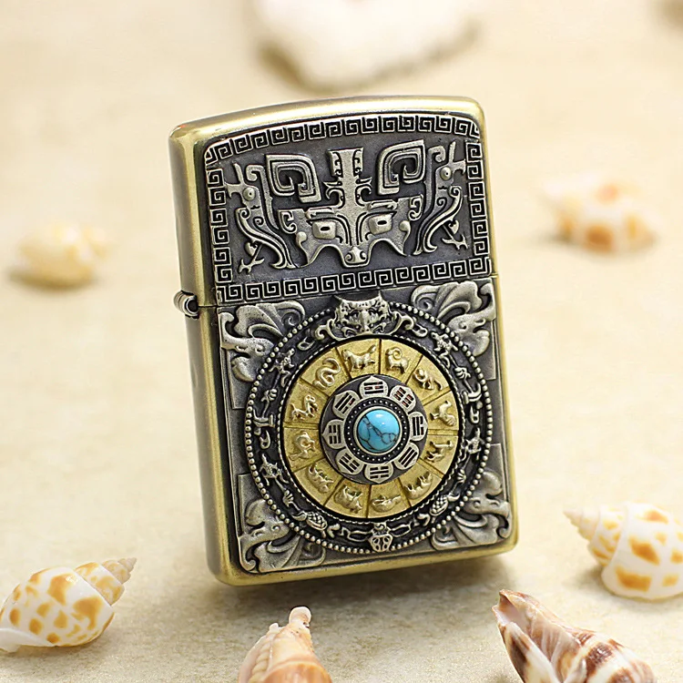 

Genuine Zippo oil lighter Lucky Compass copper windproof cigarette Kerosene lighters Gift with anti-counterfeiting code