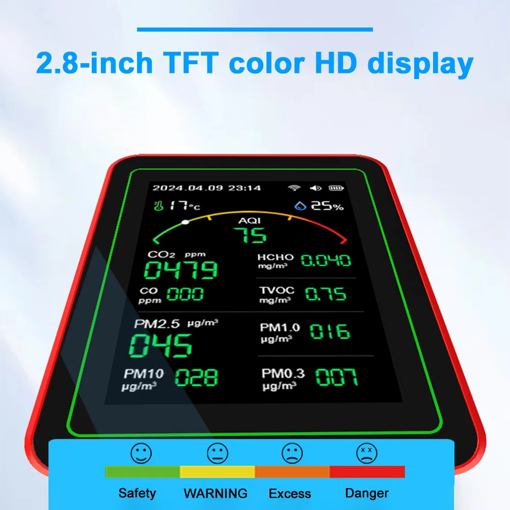 WiFi 15-in-1 Indoor Air Quality Monitor TFT Display Household CO CO2 TVOC HCHO Tester APP Control Temperature Humidity Meter