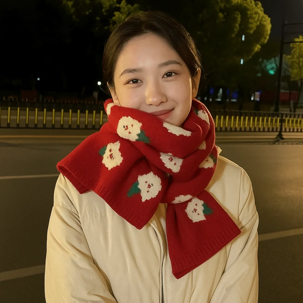 Christmas Tree Jacquard Christmas Women Scarf Santa Claus Keep Warm Knitted Scarf Winter Knitted Scarves Couple Gift