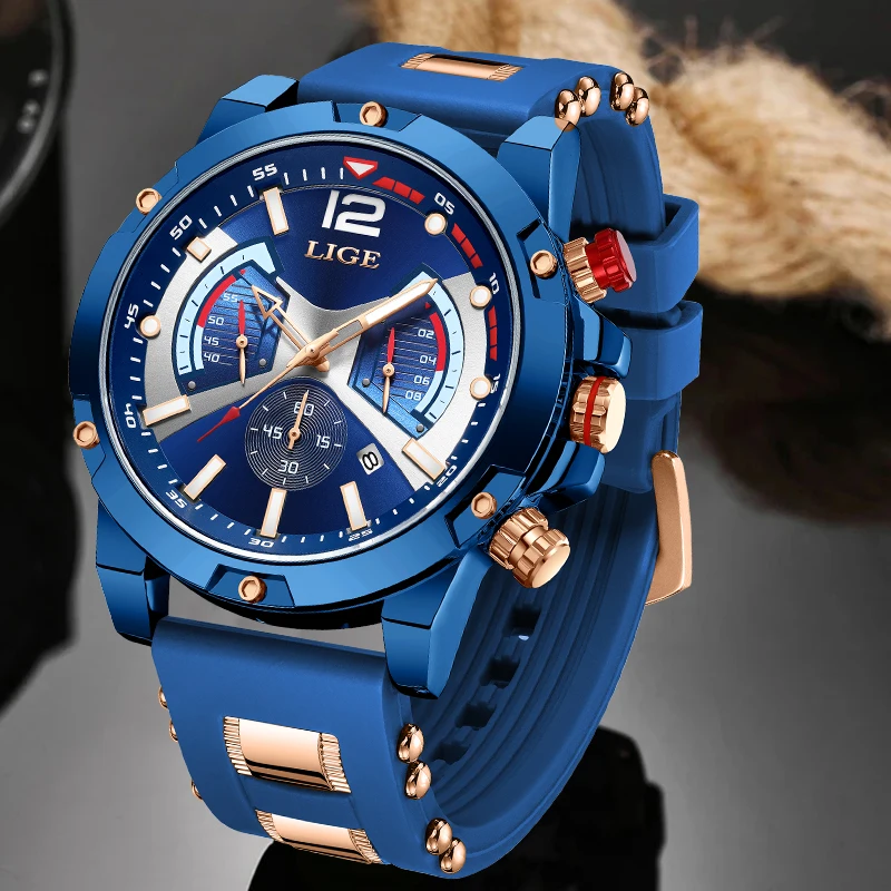 Lige Fashion Luxury Man Watch Fashion Waterproof Military Silicone Orologi Al Quarzo Per Uomo Calendario Orologio Casual Reloj Hombre + Box