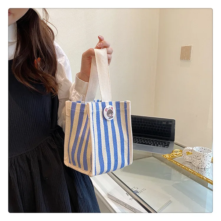 Einfache und modische, gestreifte Handtasche mit Farbblockmuster, Einkaufstasche für Mütter, lässige Handtasche im koreanischen Stil – Detail 20
