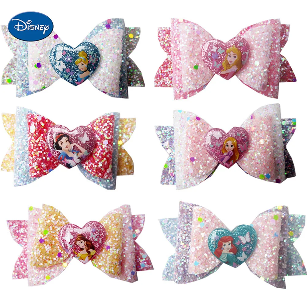 Disney Kids Hairpin Cinderella Snow White Mermaid Princess Girls Cartoon Accessories Frozen Elsa Bow Headdress Gift princess accessories set