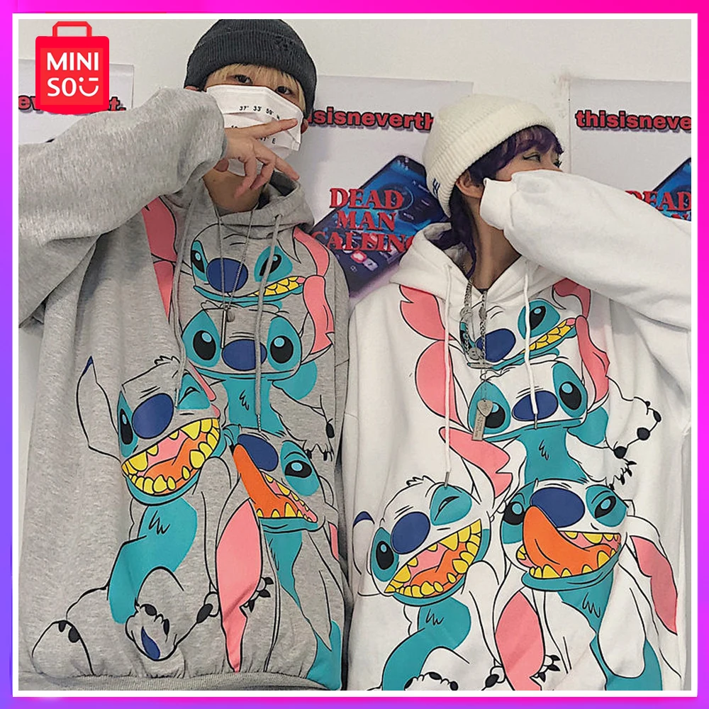 

Miniso Лило и Ститч толстовка с капюшоном для женщин аниме свободный Молодежный Новый Осень Зима плюс бархатный кавайный Рождественский подарок на день рождения