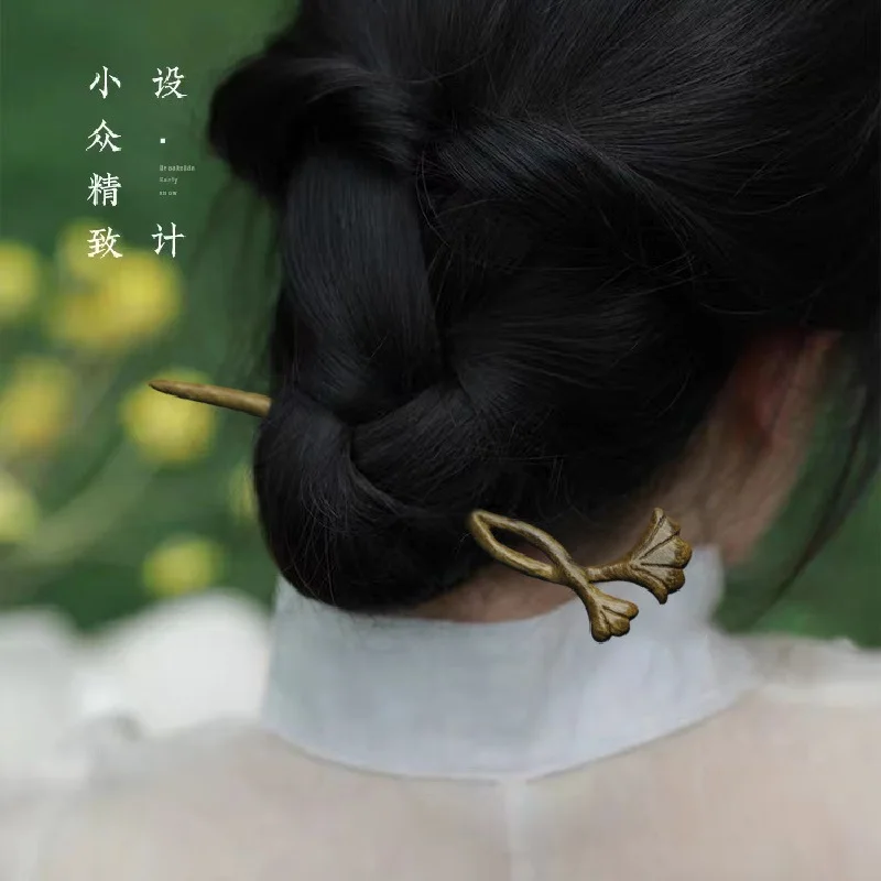 Wooden Vintage Ginkgo Shaped Hair Stick Hairpin Chinese Cheongsam Hair Jewelry Retro Accessories hair accessory hair stick pearl hairpins
