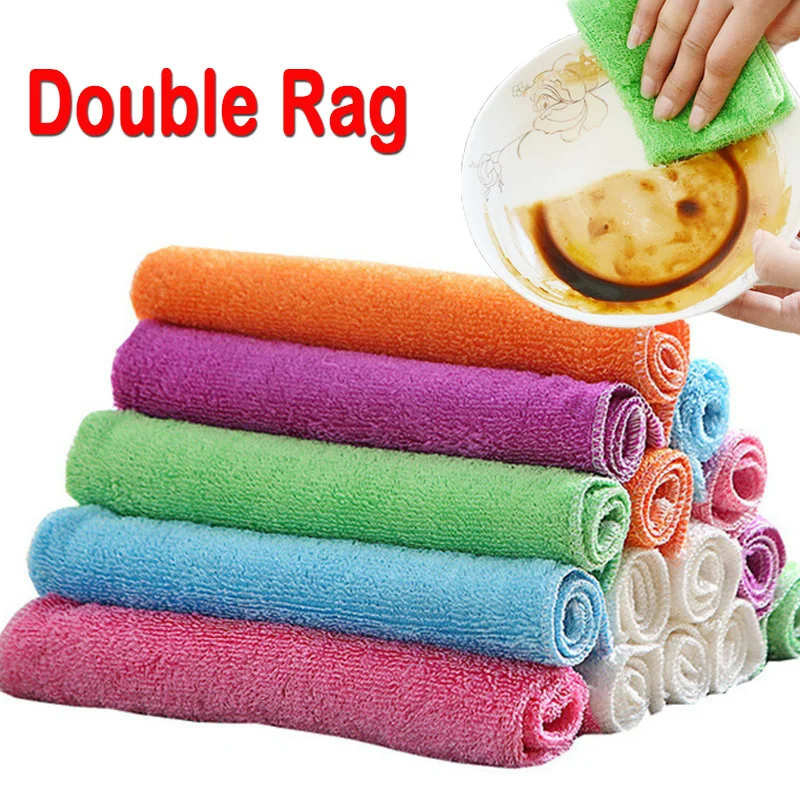 

1Pcs Kitchen Dish Towel Non-Stick Oil Double Wiping Rag Bamboo Fiber Cleaning Cloth Dish Cloth Thickening Scouring Pad