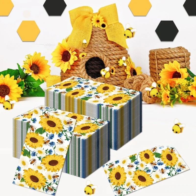 20pcs/pac 33*40cm Sunflower Bee Spring Flower Long Tissue Paper Holiday Party Disposable Decoration Paper DIY Towels