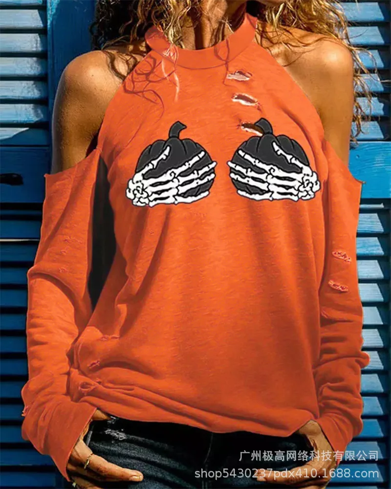 

Женский пуловер с длинным рукавом и принтом