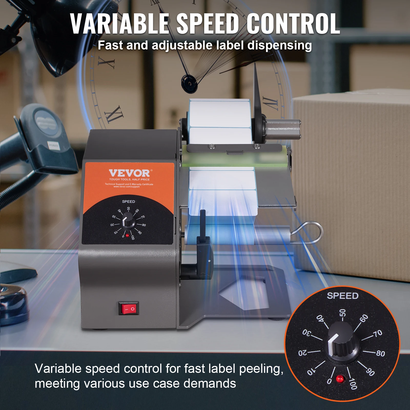 VEVOR Automatic Label Dispenser Speed Adjustable Label Stripper Separating Applicator for Transparent Opaque 5-115mm Labels
