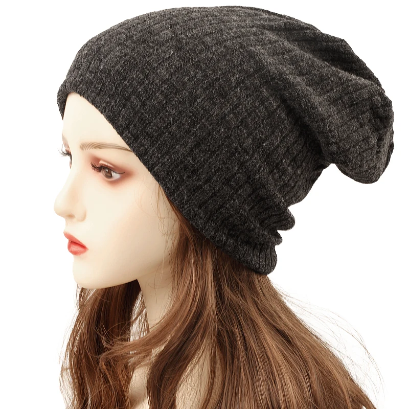 Geebro Winter Women Casual Solid Color Striped Skullies Beanies Femme Soft Slouchy Knitted Ribbed Caps Ladies Baggy Knit Hats 3