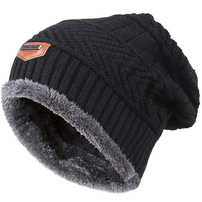 Winter Hat Autumn and winter men's warm hat wool fleece-lined knitted ear protection hat cycling ear protection pullover