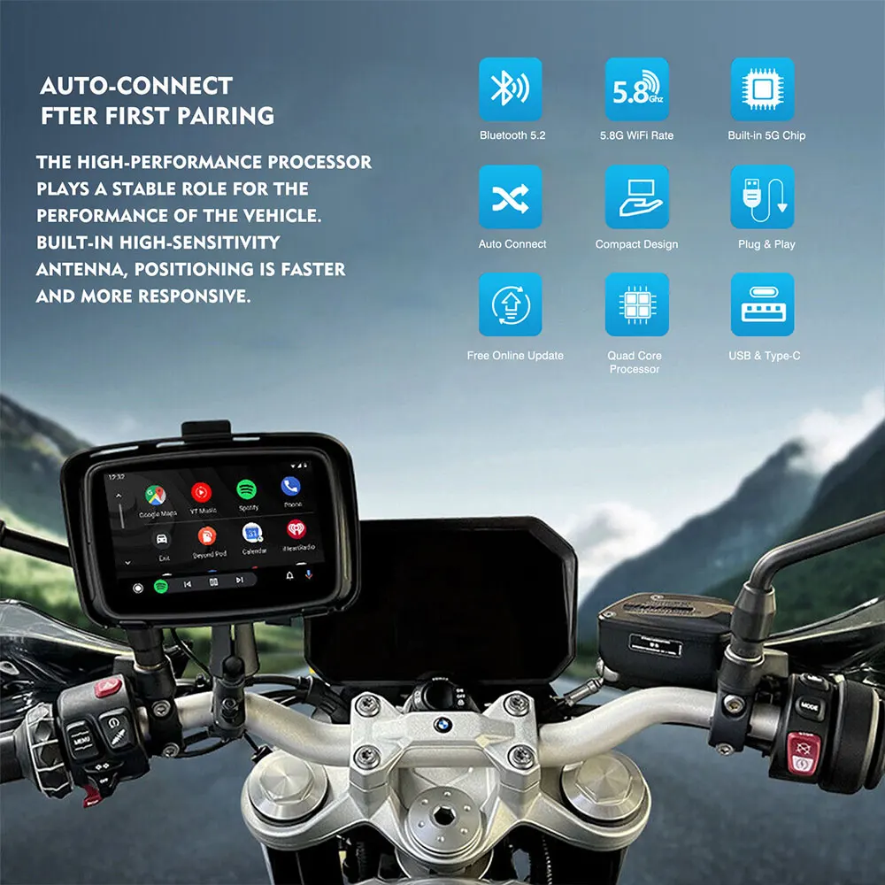 Motorrad 5 zoll Bildschirm Motorrad Outdoor GPS Navigation Motorrad Carplay  Android Auto Stereo Wasserdichte Bluetooth Carplay