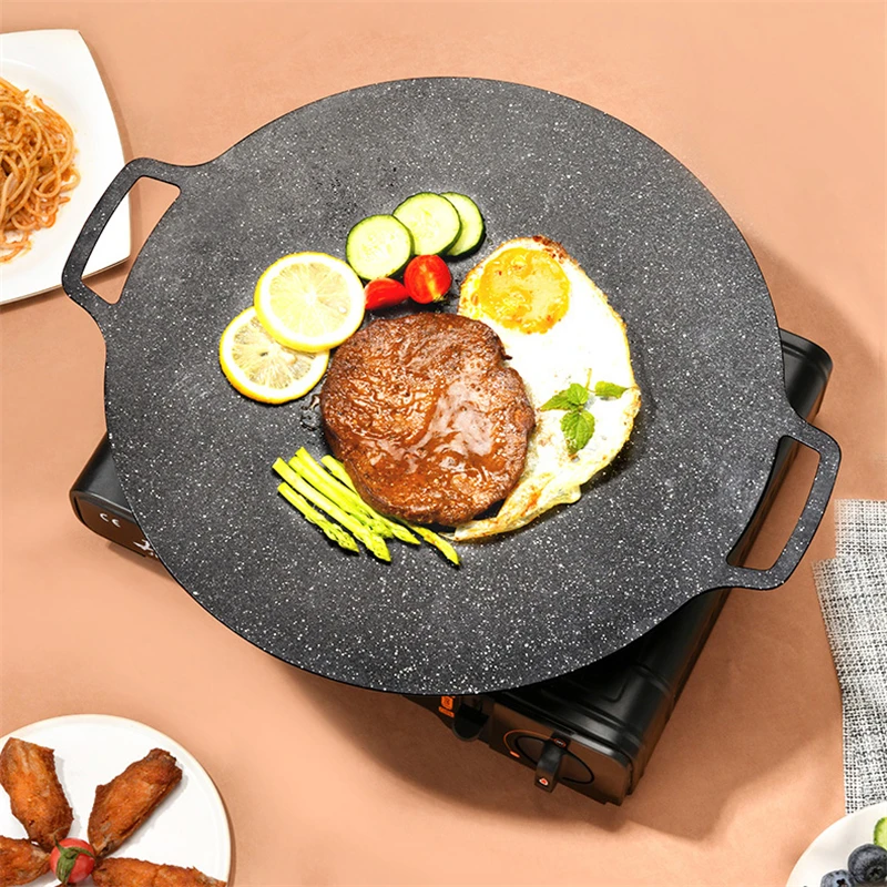 38Cm Thick Cast Iron Frying Pan Flat Pancake Griddle Non-Stick Bbq Grill  Induction Cooker Open Flame Cooking Pot