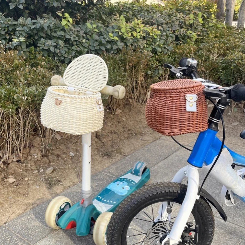 Childrens Bicycle Basket Plastic Wovens Bike Basket Kids Bicycles Wicker Bike Front Backpack Bicycle Accessories