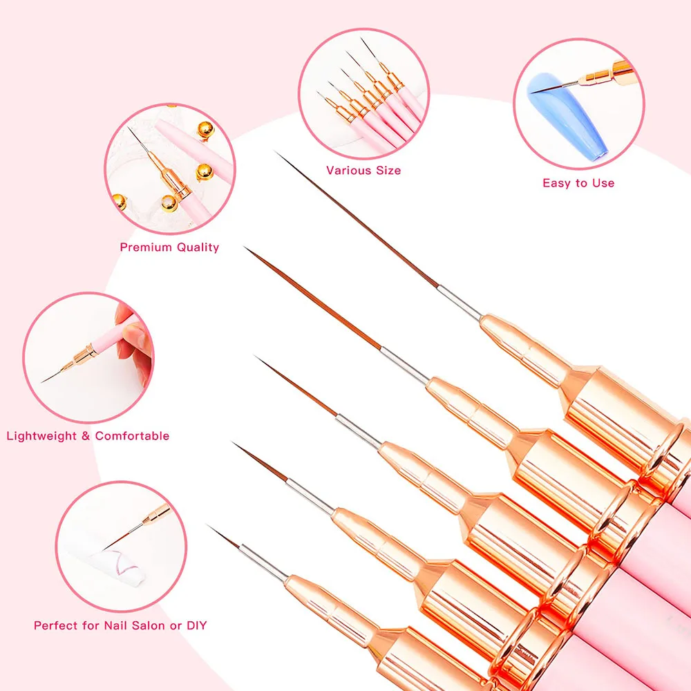 Nail Art Brushes Nail Brushes Nail Art Tools 5pcs/set Nail Art Liner Brushes Set Elongated Striping Drawing Professional