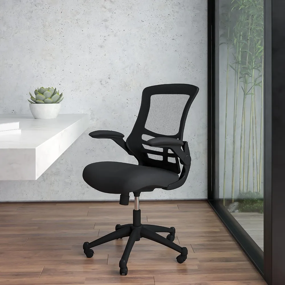 Mid-Back Black Mesh Swivel Ergonomic Task Office Chair With Flip-Up Arms Freight Free Computer Armchair Writing Chairs Backrest folding training chair with table top white plastic backrest mesh four legged pulley conference with writing