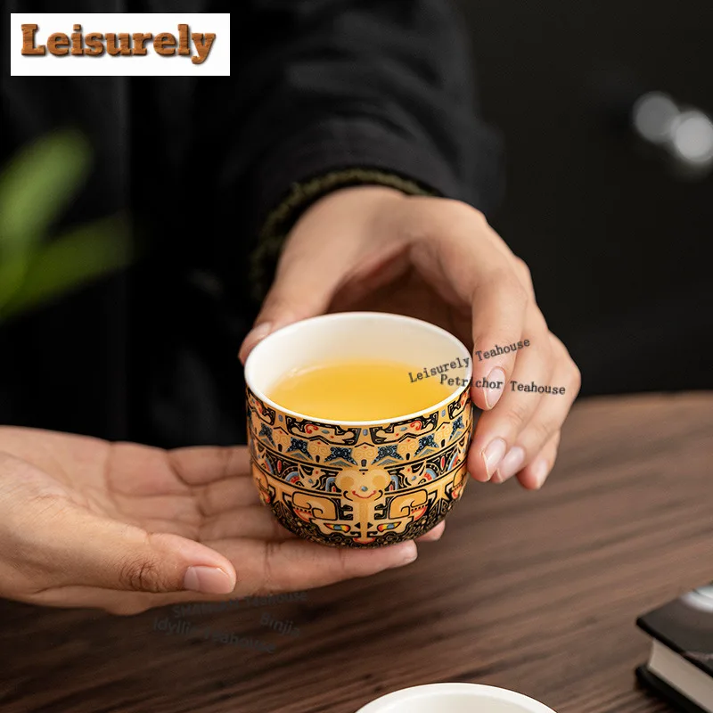 Tangka Enamel Color Travel Tea Set Kit Traditional 1 Cups Tea Making Organizer Portable Outdoor Tote Bag Ornaments Craft Gift