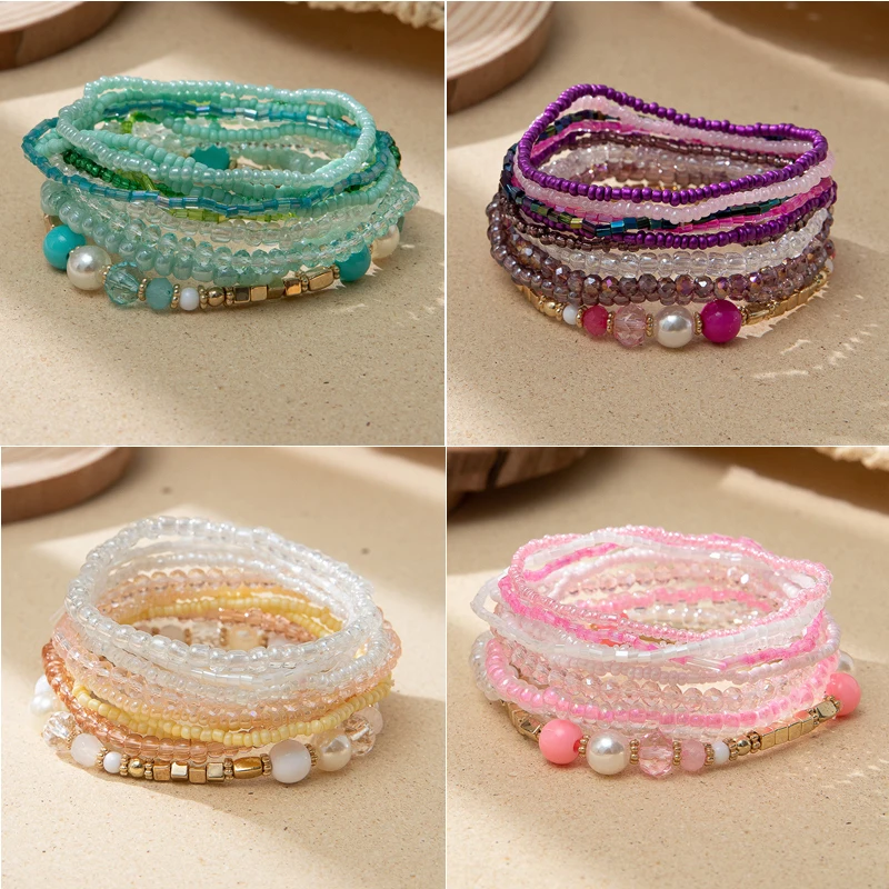 Bohemian Bracelet Set For Women - Stretch Stackable Beaded Wing Tassel Crystal Natural Stone Boho Jewelry