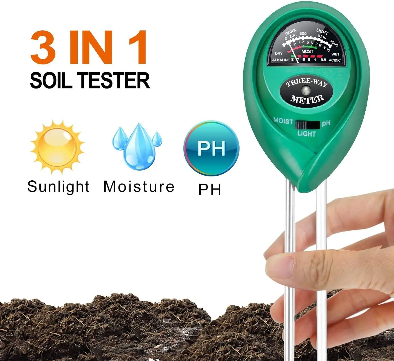 Misuratore Di PH Del Suolo 3 In 1 Tester Di Luce Solare E Umidit Per misuratore-di-ph-del-suolo-3-in-1-tester-di-luce-solare-e-umidit-per