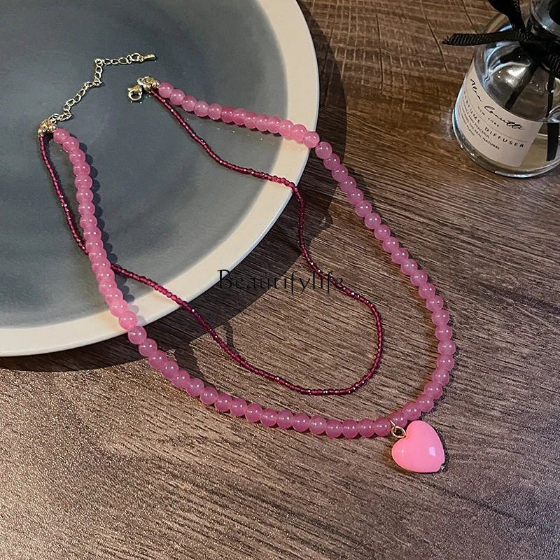 

Sweet Girl Pink Love Beaded Women's Light Luxury Minority Advanced Jewelry 2023 New