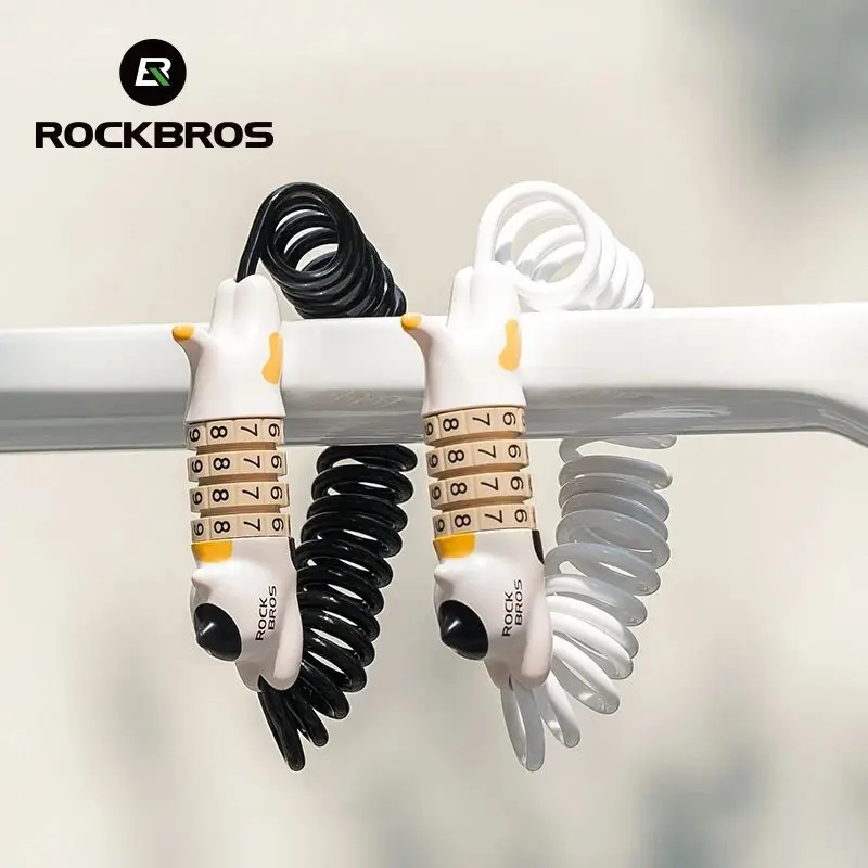 ROCKBROS Bicycle Helmet Lock 4-Digit Combination Password Lock Cartoon Cat Mini Portable Cable Lock Anti-Theft Bike Lock Cycling