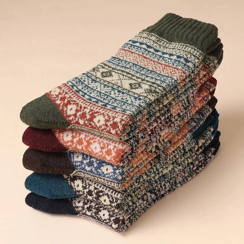 

Autumn Winter Men Soft Solid Versatile Striped Plaid Irregular Floral Casual Simple Comfortable Retro Thick Warm Boy High Socks