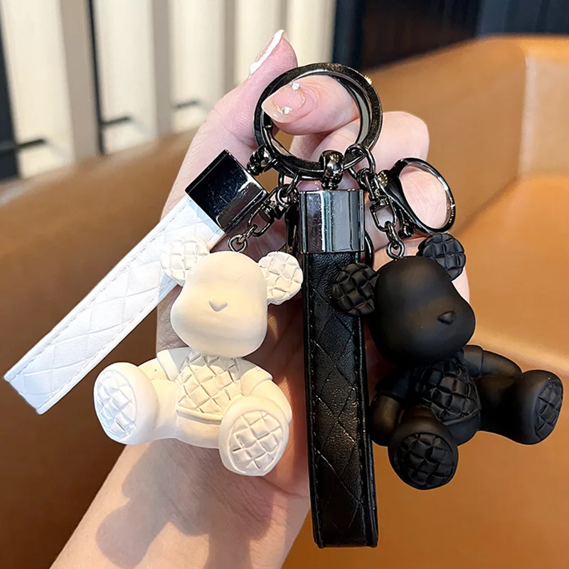 New Lovely Bear puppet Keychain Personality Funny Backpack Pendant Fashion  Cute Car Key Ring Cartoon Sitting lattice - AliExpress