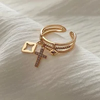 Nwe 18 K Gold Plated Sun Rings for Women Natural Stone Inlaid in Hollow Metal Texture Ring Trendy Jewelry 4