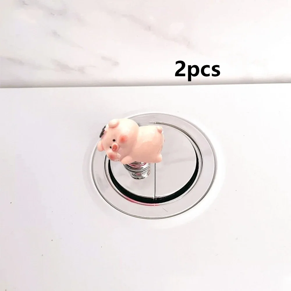 2Pcs Water Tank Buttons Toilet Press Button Long Nail Protector Cute Pig Toilet Presser Multi-useful Press Tools