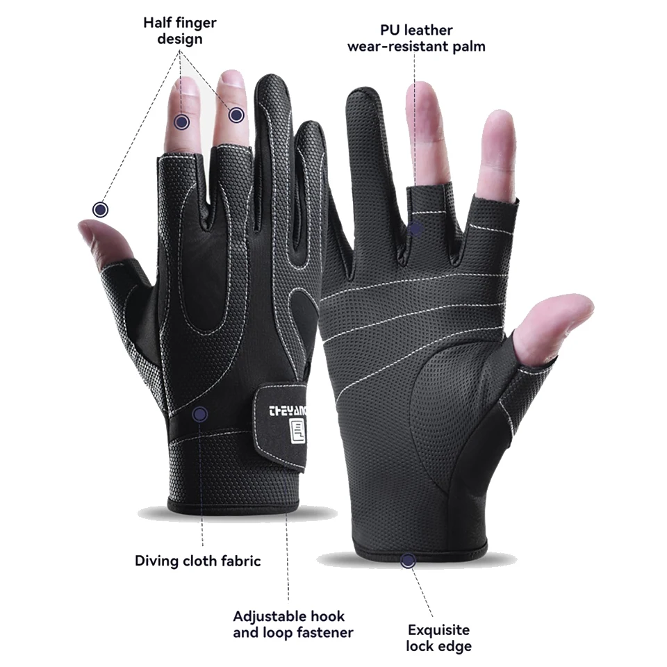 Fishing Fingerless 3 Fingers Cut Glove Leather Resistance Guantes De Pesca Fishing Gloves Survival Camping Hiking GTUBIKE