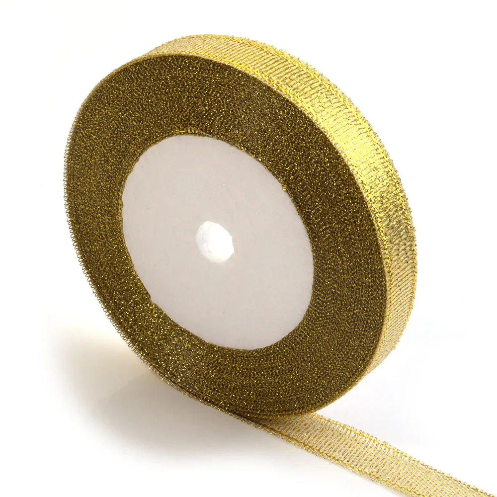 Silver Gold Glitter Silk Satin Ribbon for Party and Home Decorations - 25 Yards