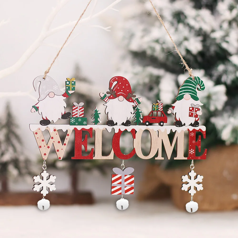 Christmas Decorations Santa Claus Wooden Ornament Merry Christmas Noel Home Door Christmas Tree Pendant New Year