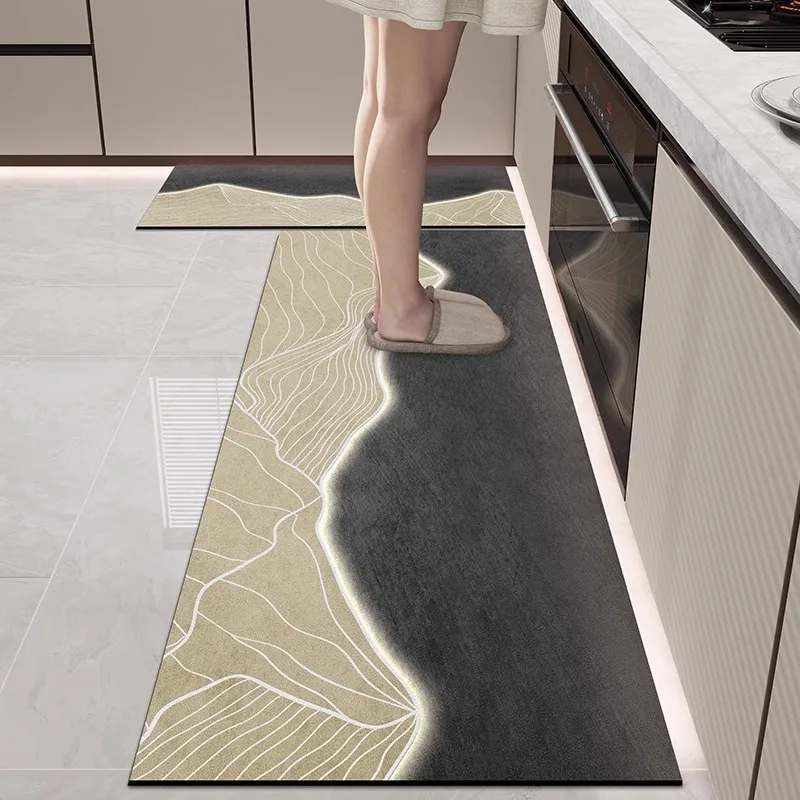 PVC Leather Kitchen Mat Modern Light Luxury Waterproof Oil-proof Anti-slip Carpets Large Area Anti-fouling Balcony Rugs Alfombra