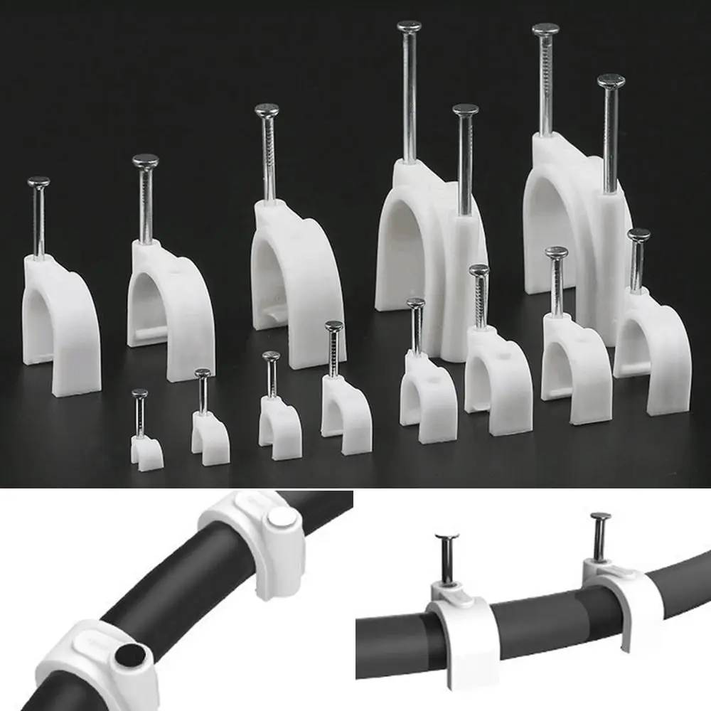 

100pcs Wall Hanging Circle Wall Clip Durable Clamp PVC Pipe Wire Management U Shape Fixing Cable Clips Home