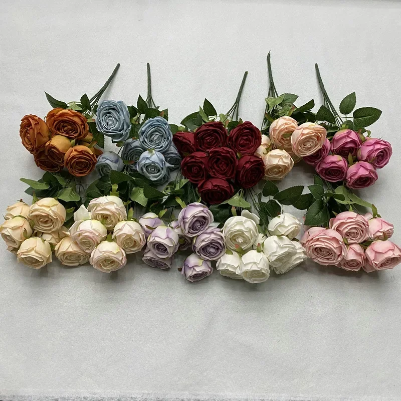 Elegant Artificial Rose Bouquet for Home and Wedding Decor - Seven Heads of Lifelike Brushed Cloth Roses