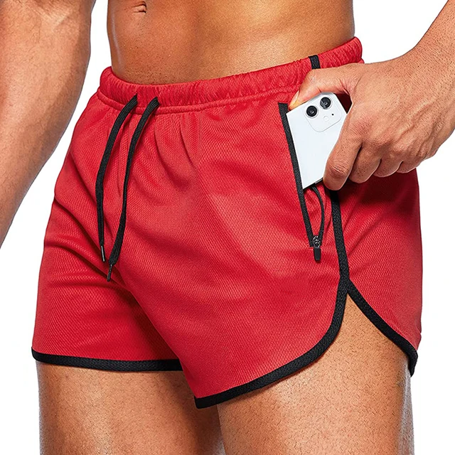 Running Shorts Gym Men Fitness Quick Dry Slim Fit Casual Beach Light Sports Shorts Male Basketball Training Jogger Short Pants Red