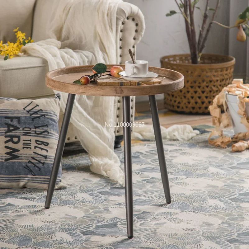 

American retro solid wood old small coffee table living room sofa corner table family balcony leisure round table muebles mesa