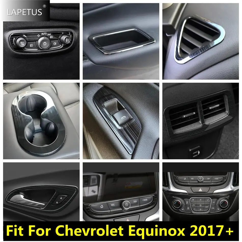 

Air AC Vent / Glass Lift / Water Cup Holder / Storage Box Cover Trim For Chevrolet Equinox 2017 - 2023 Accessories Black Brushed