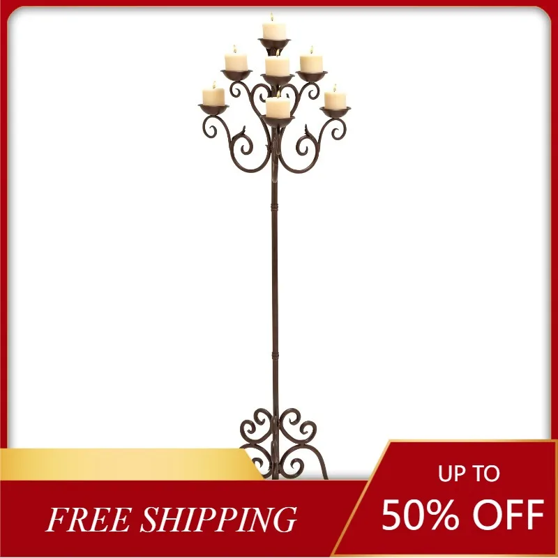 

DecMode 6 Holder Brown Metal Tall Candelabra with Scroll Designs
