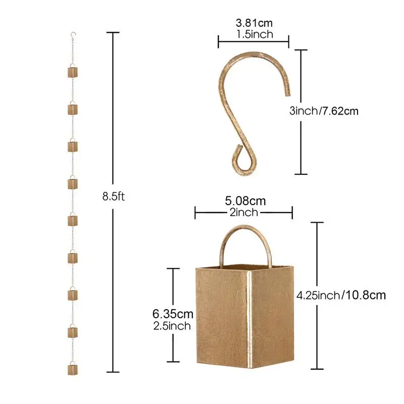 8.5Ft Rain Guide Chain for Gutter Rain Catcher System Drain Chain Kettle for Outdoor Garden Decorations