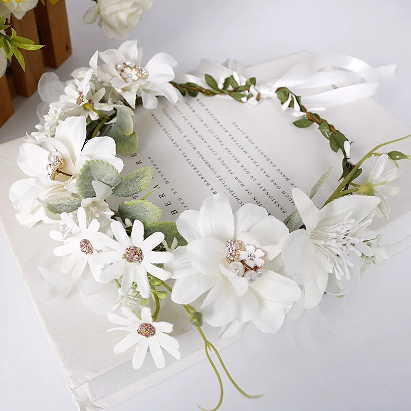Mädchen Blumenkranz Haarband Braut Kopfschmuck Vintage Bohemian Reise Urlaub Simulation Blumenkränze Kopfschmuck Hochzeitsdekoration – Detail 7