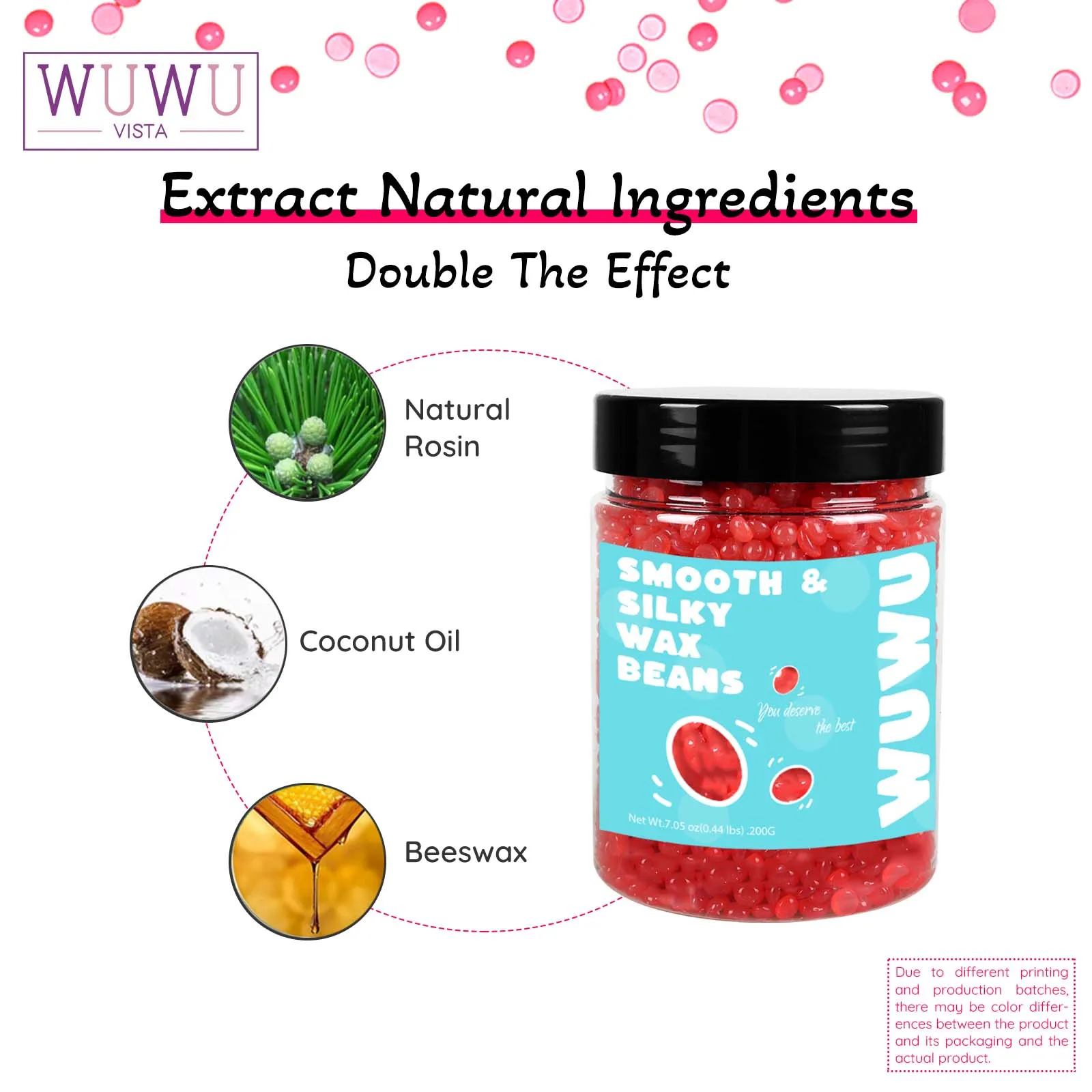 WUWUVISTA Wax Beads 200g(7.05oz) Bottle Hair Removal Hard Wax Beans Hot Waxing Beeswax for Heater Painless for All Hair&Skin