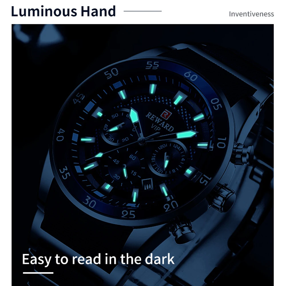 REWARD Big Dial Mens Watches Top Luxury Brand Sport Waterproof Watch Men Chronograph Quartz Clock Automatic Date WristWatches 6