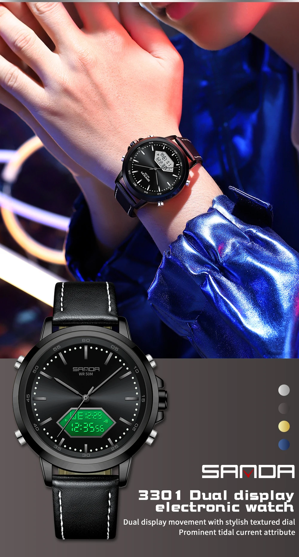 SANDA-reloj deportivo para hombre y niña, pulsera Digital LED con