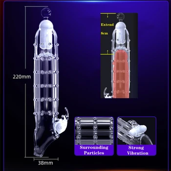 Penis Sleeve Extensions Condom Male Enlargement Delay Vibrators Clits Massager Cock Ring Vibrating Penis Cover Sex Toys For Men 6