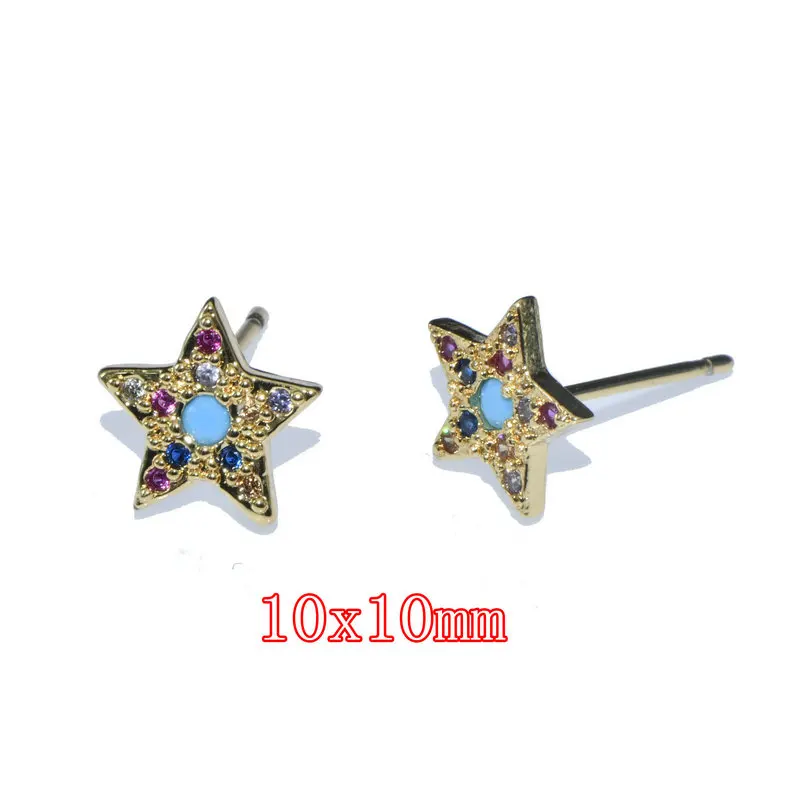 

High Quality Gold Plated Copper Multi Color CZ Paved Small Size Triangle Star Big Eye Stud Earring for Women
