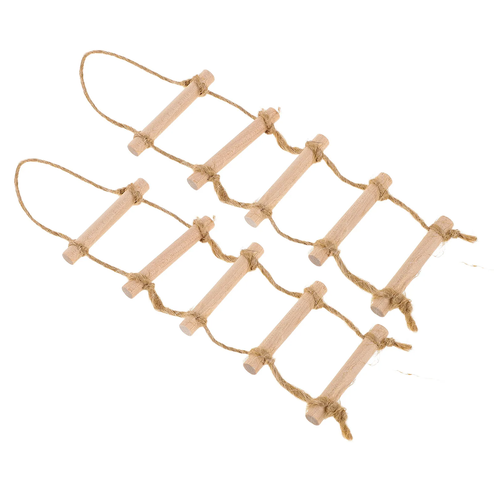 2Pcs 인형 집 교수형 밧줄 사다리 미니어처 나무 계단 소박한 나무 마이크로 풍경 액세서리 DIY 공예 가구 장식