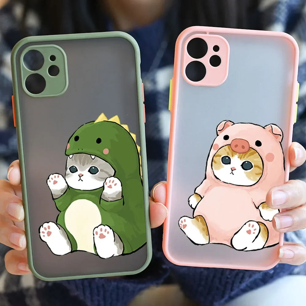 Adorable Cat Couple Cartoon Hard Matte Phone Case Cover