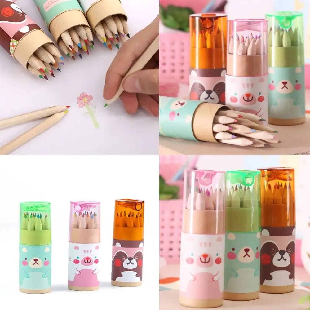 

12 Pcs with Sharpener Bear Color Pencils 4colors Wood Coloring Crayons Drawing Art Stationery Pencil Crayon Study Supplies