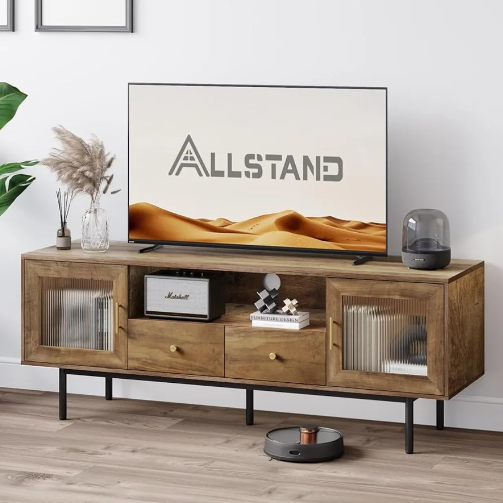 

TV Stand for 65 Inch TV Modern Entertainment Center With 2 Cabinets and 2 Drawers Living Room and Office Brown Home Furniture