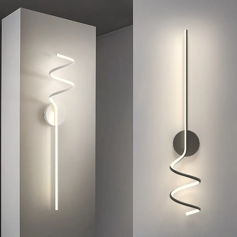

Modern Wall Lamps LED Minimalist White Black Wall Light Sconces Spiral Shape Living Room Bedroom Bedside Led Strip Lights